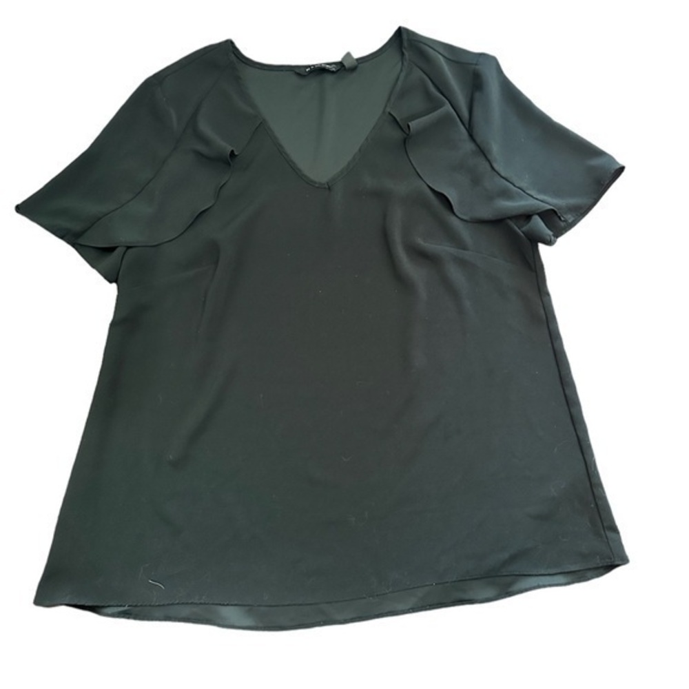 H by Halston Ruffle Sleeve Short Sleeve Top - Womens Size 12 - Black